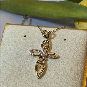 Fancy Pave Cross Pendant 14k Gold overlay Necklace Made W/ Swarovski Crystals